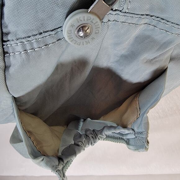 Kipling City Backpack Womens Medium Light Blue Drawstring Flap Monkey Keychain - Picture 8 of 12